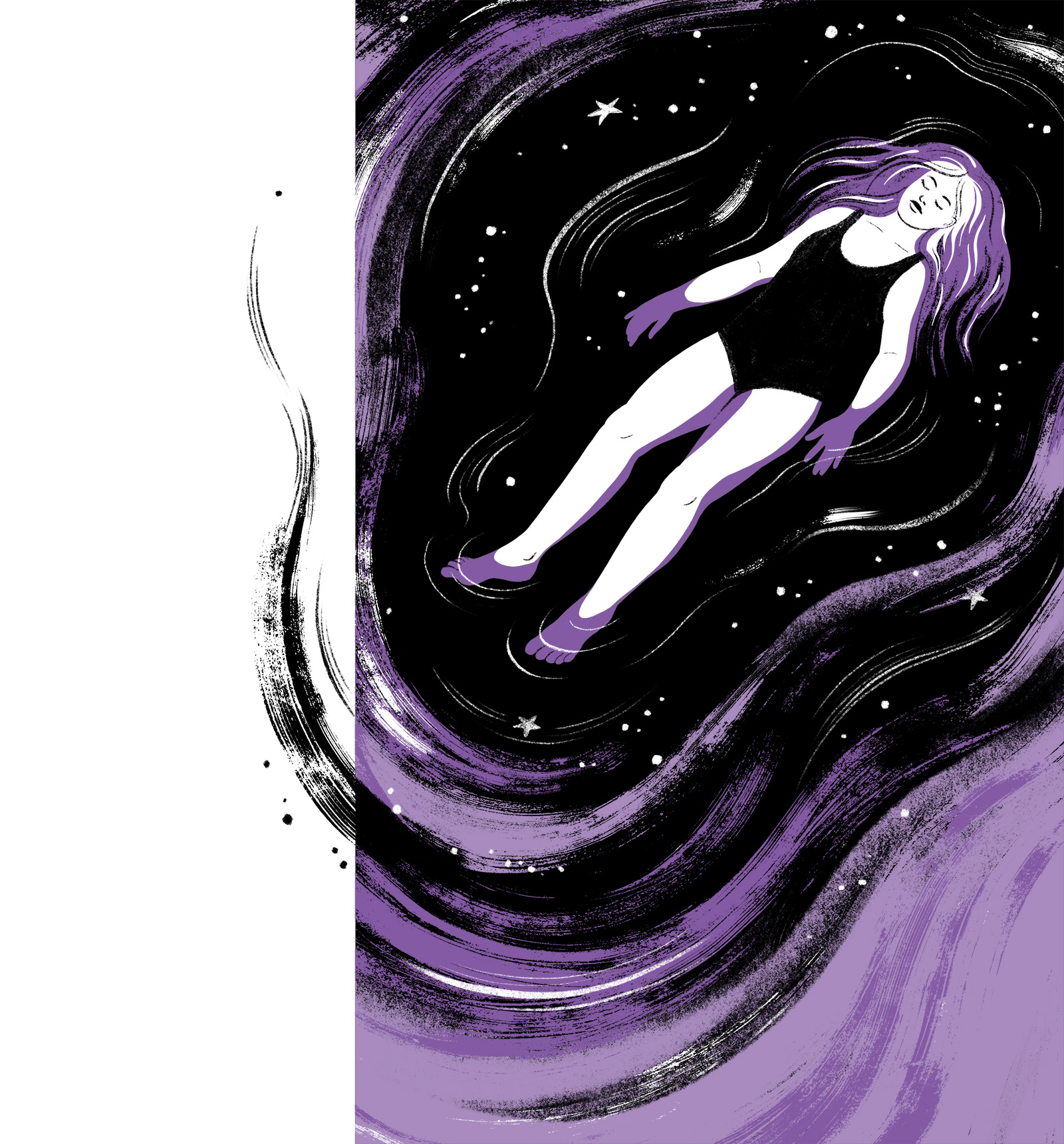 Illustration of a girl floating in dark water