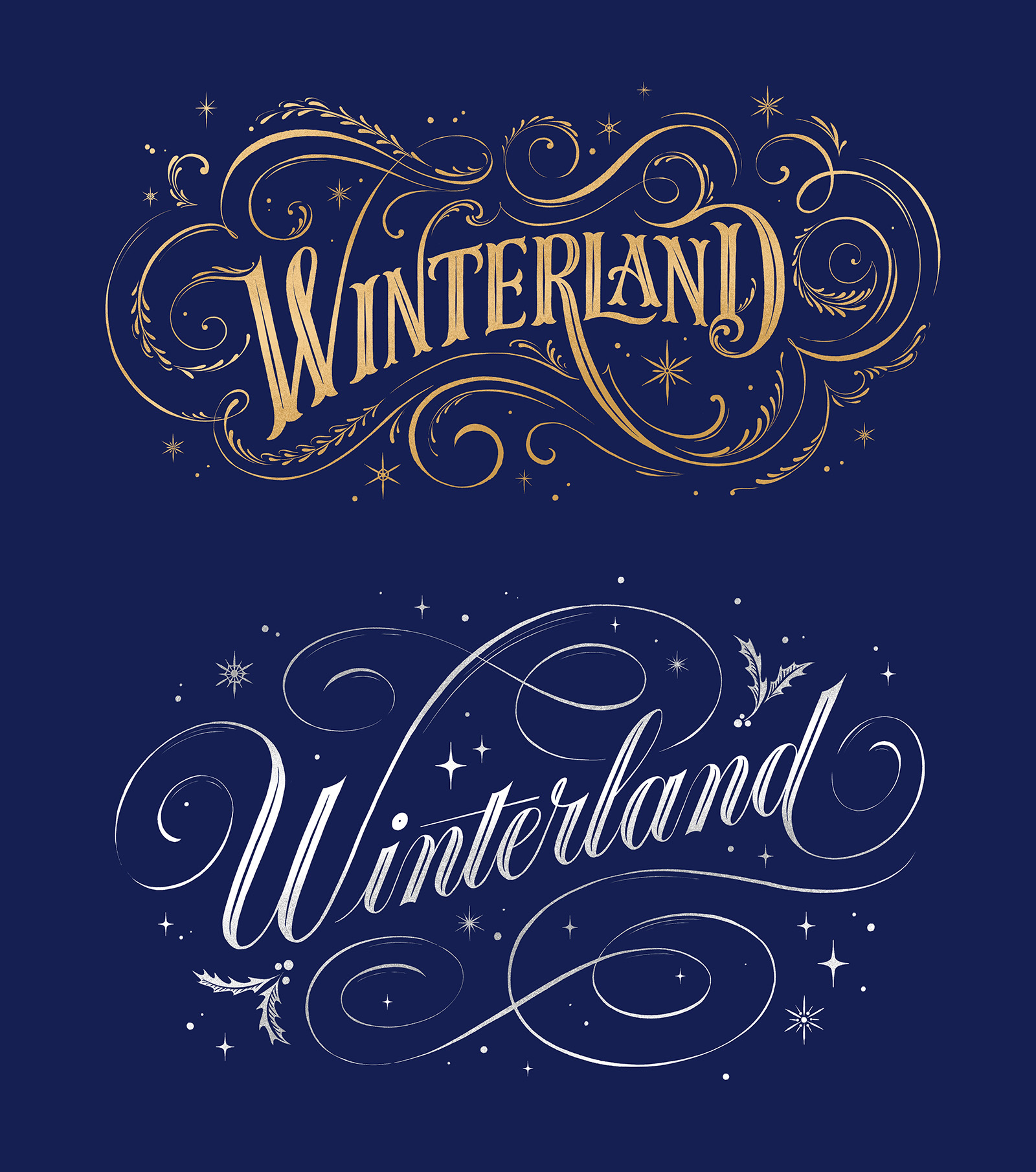 Two custom lettering concepts for a Christmas campaign.